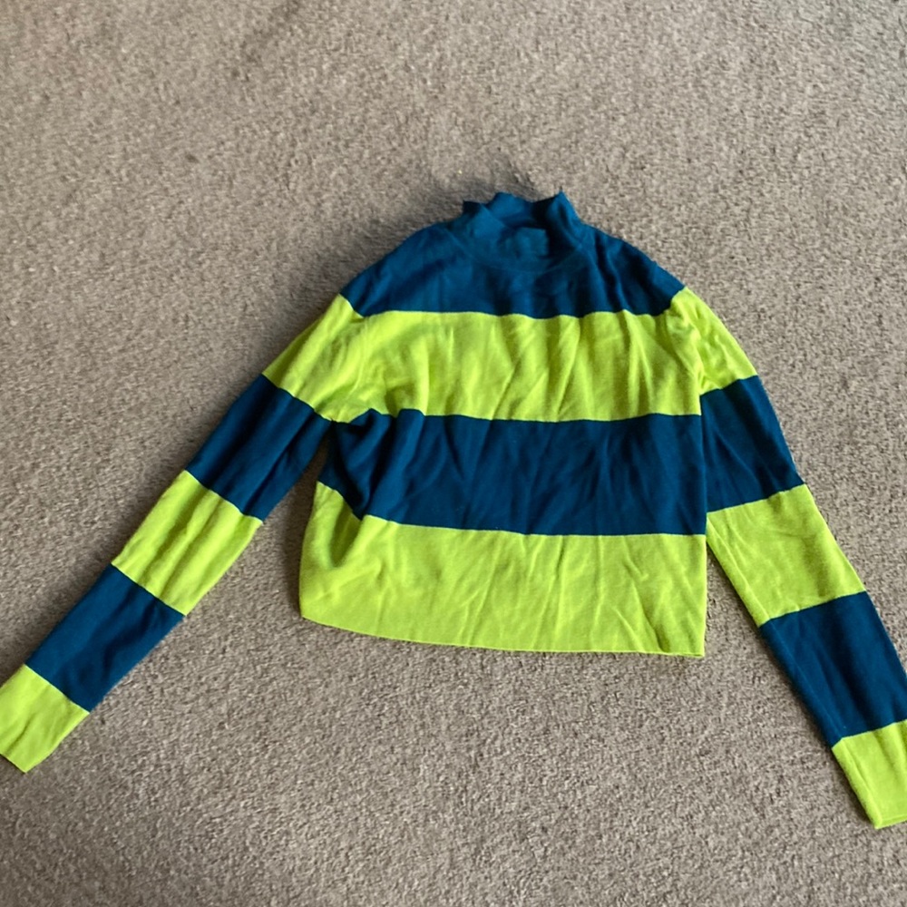 Victor Glemaud Blue And Green Long-sleeve Turtleneck, Size Small